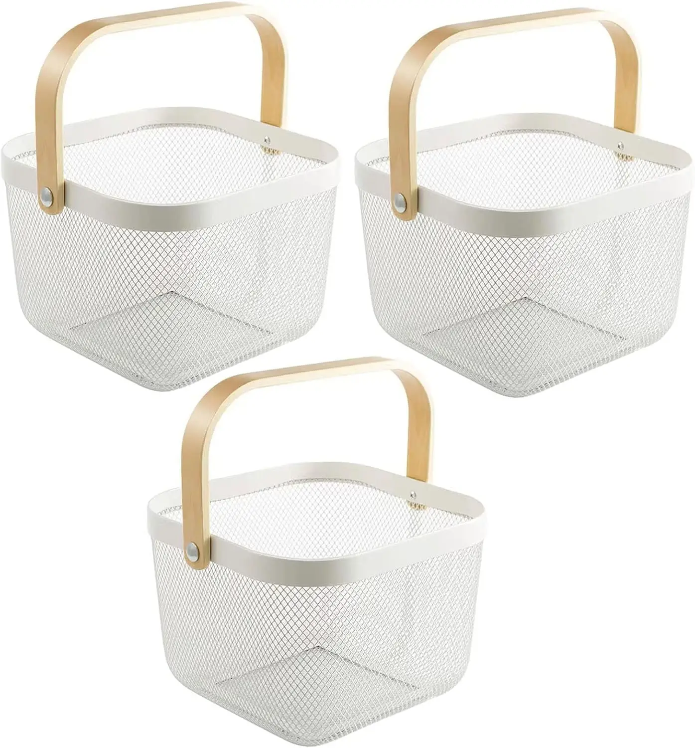 

Набор из 3 металлических сетчатых корзин для хранения с деревянными ручками для кухни, ванной и организации дома