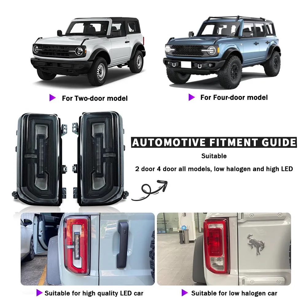 

Пара автомобильных задних фонарей в сборе для Ford Bronco 2021 2022 2023, светодиодный стоп-сигнал, автомобильный светодиодный задний фонарь, тюнинговые детали