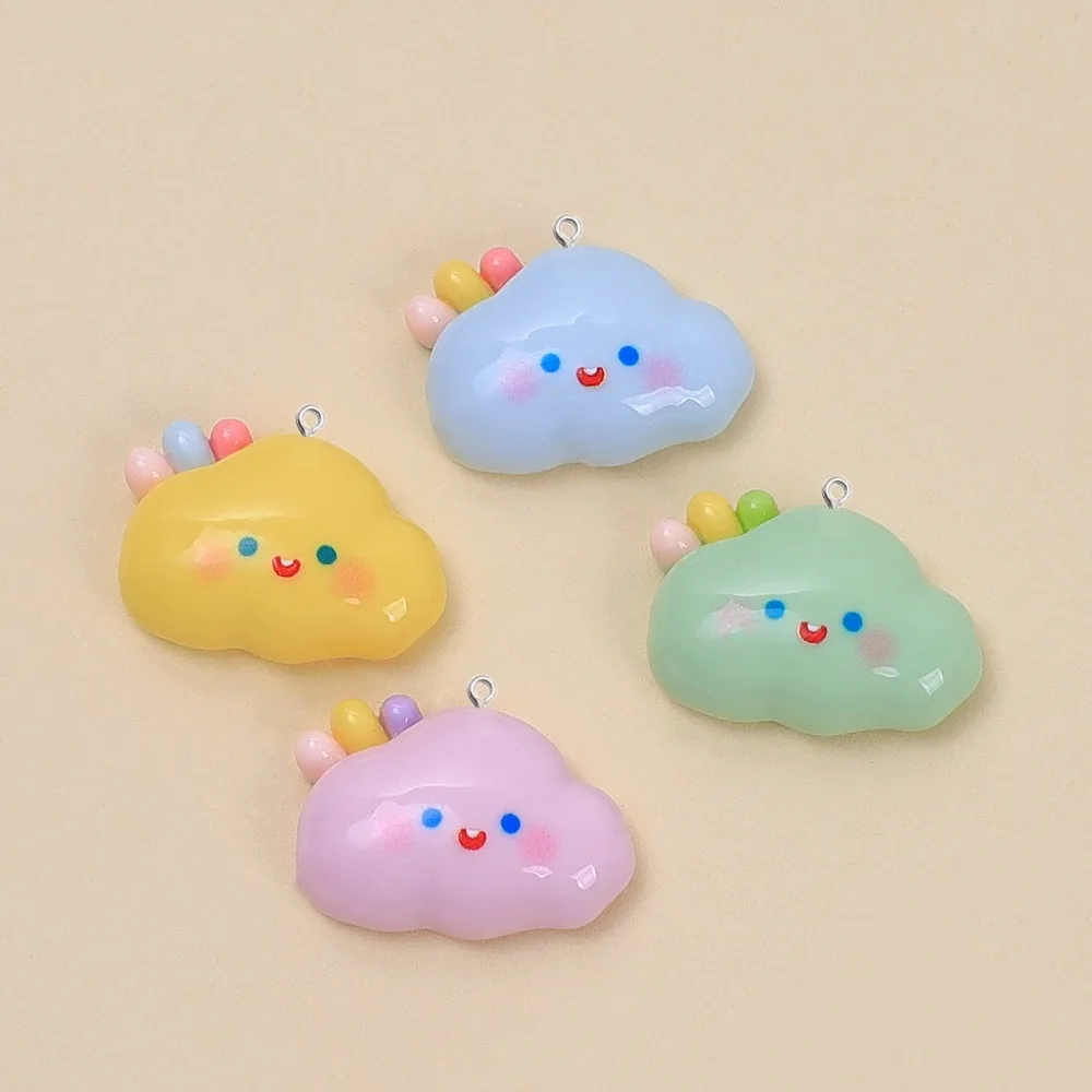 10Pcs Kawaii Rainbow Cloud Small Pendants For Jewelry Key Chain Making Hook Charms Earrings Necklace Handmade Crafts Supplies