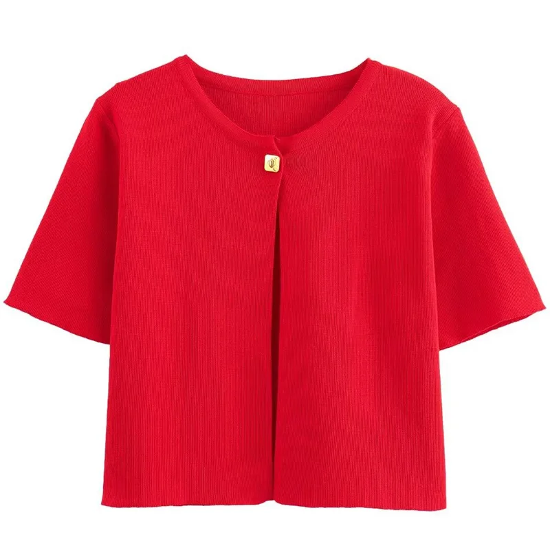 HXAO Cardigan For Women Short Sweaters Summer Short Sleeve Knit Outerwears Red Pink White Cardigan New In Knitwear Cozy Sweaters