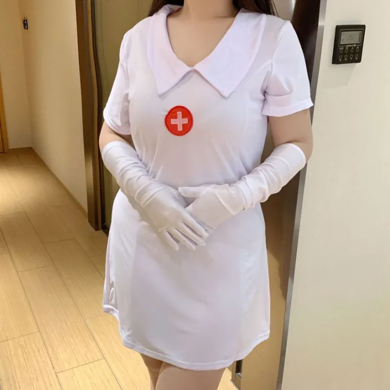 Robe d'Infirmière Blanche à Dos Creux pour Femme, Lingerie Cosplay, Uniforme d'Infirmière Anime d'Halloween avec Gants, Tenues de Boîte de Nuit, Grande Taille