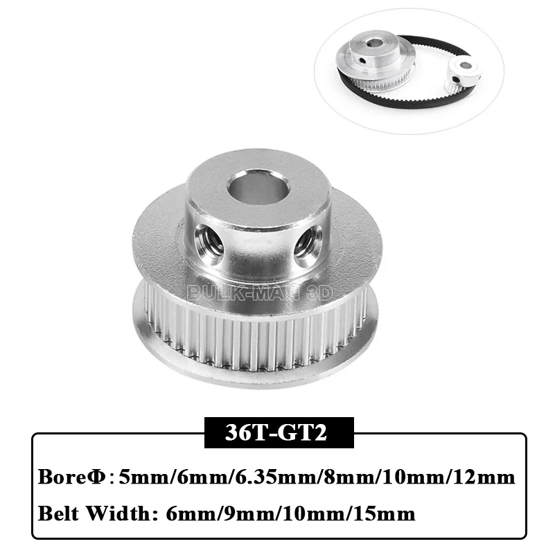 GT2 Timing Pulley 36 Teeth Aluminum Synchronous Wheel Bore 5mm/6mm/6.35mm/8mm/10mm/12mm for Width 6mm/9mm/10mm/15mm Timing Belt