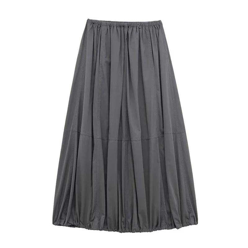 Willshela Women Fashion Solid Pleated Loose Midi Skirt Vintage High Elastic Waist A-Line Female Chic Lady Skirts