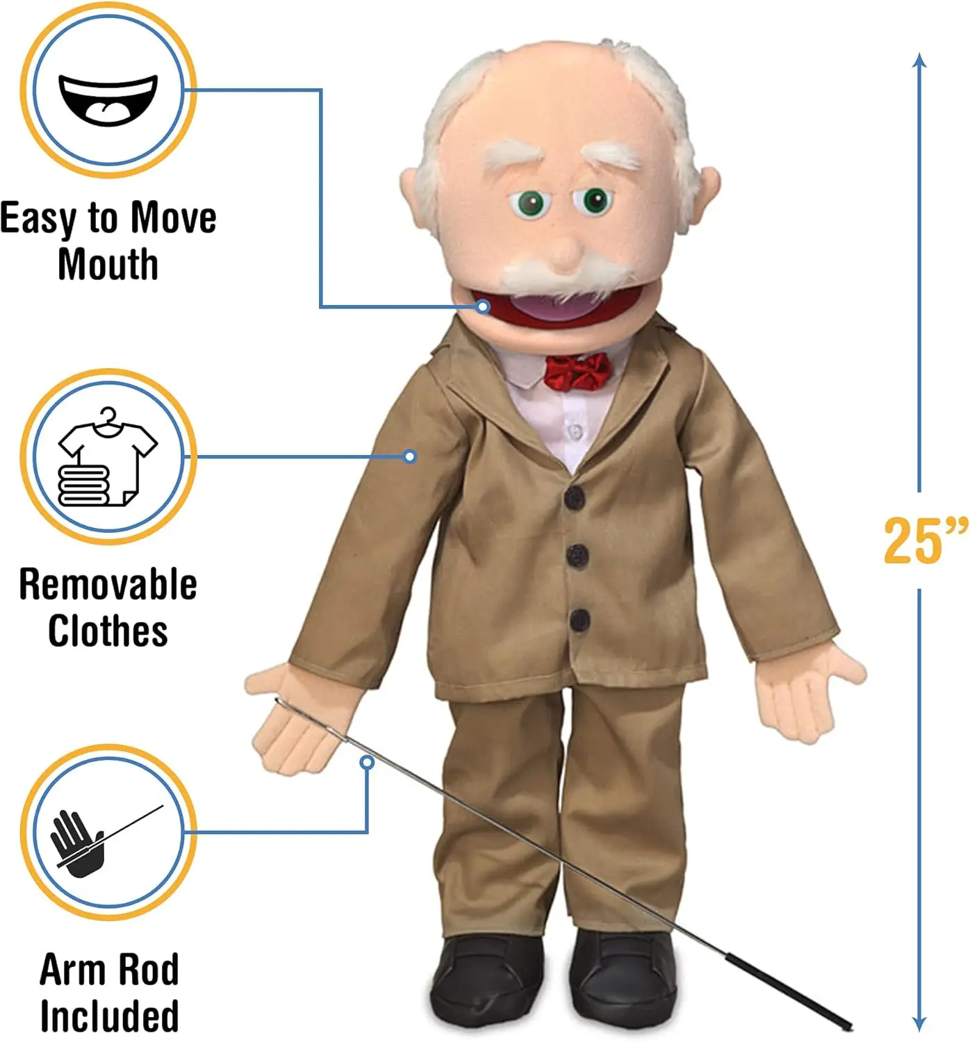 Marioneta de cuerpo completo de abuelo de melocotón, Pops de 25 ", estilo ventriloquista