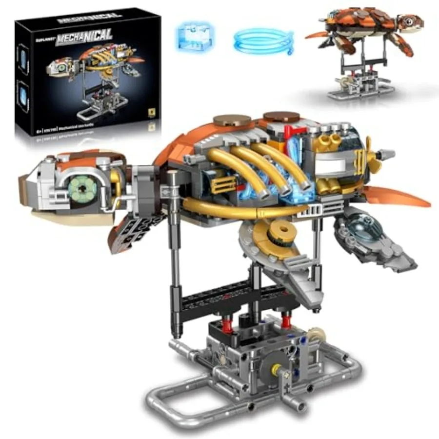 

Mechanical Turtle Building Set with Lights Rotatable Link Components Display Stand STEM Building Set for Boys and Girls 8-14 Ho