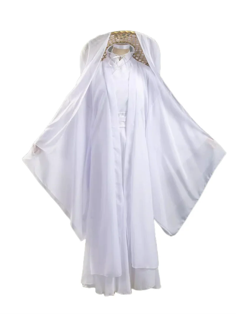 Xie Lian Costume Cosplay Tian Guan Ci Fu Cosplay Xielian parrucche cappello di bambù Prop White Han Fu Anime Outfit costumi Unisex