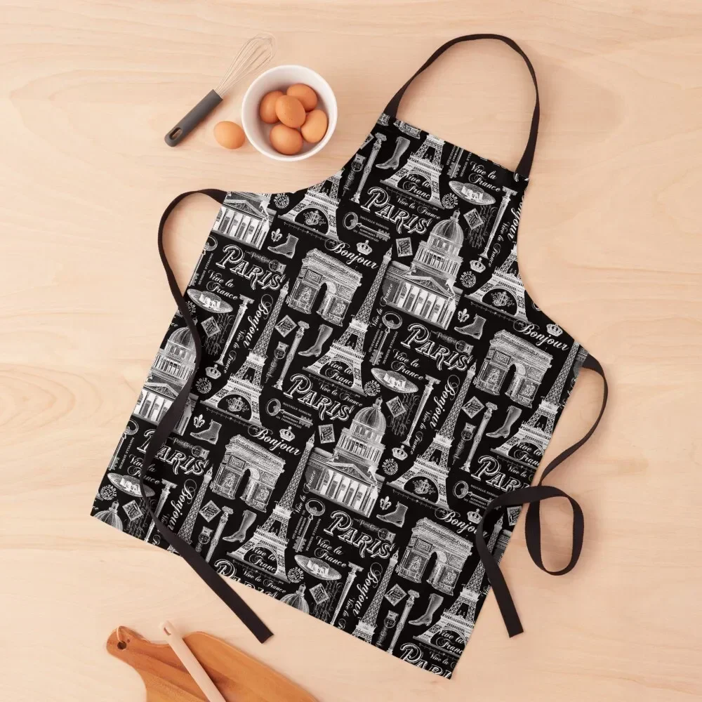 

Romantic Paris Vintage Black And White Pattern Apron nail tech supplies japanese style Waterproof Kitchen Woman Apron