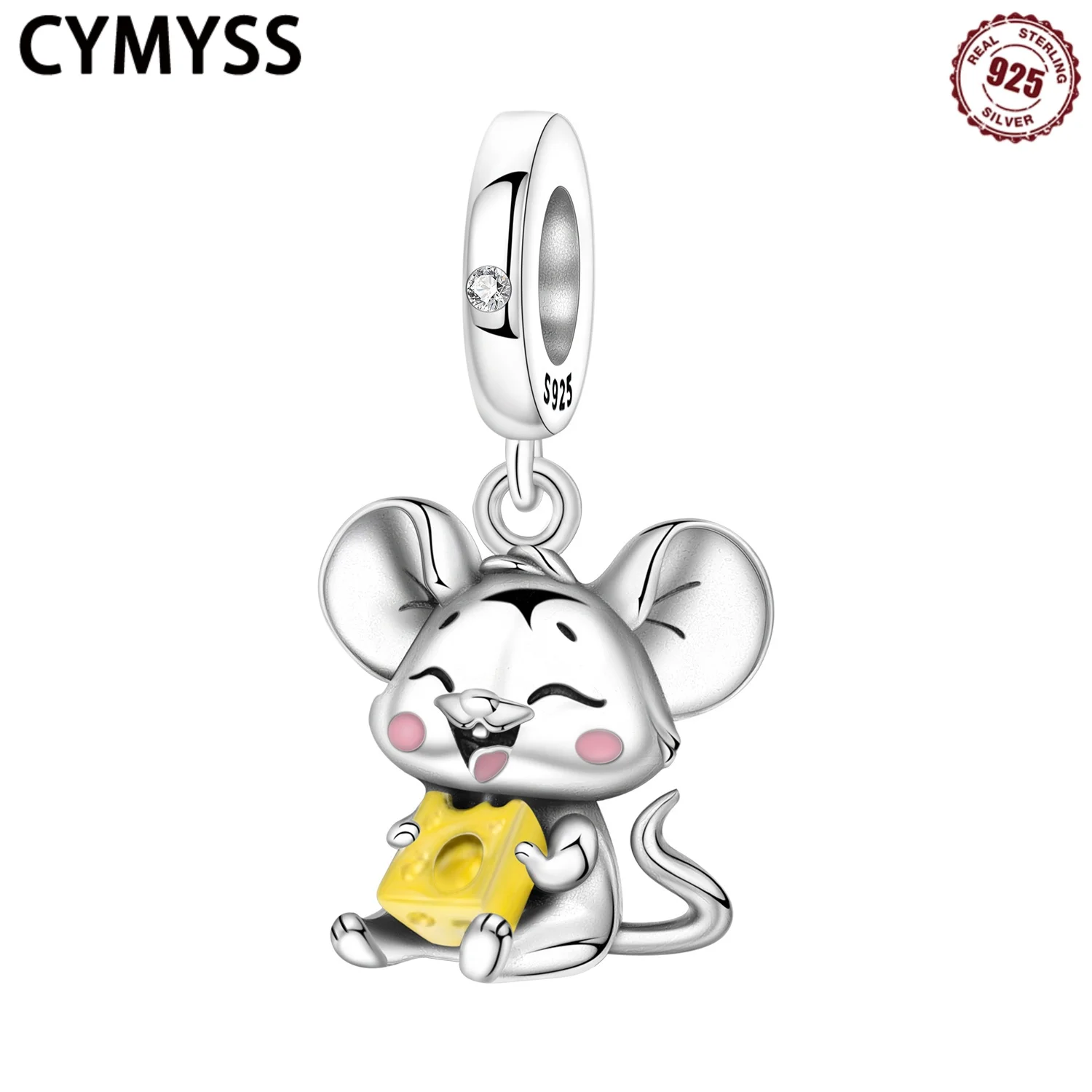 

CYMYSS 2025 New S925 Sterling Silver Zircon Cat and Mouse Cheese Pendant Fine Jewelry Birthday Anniversary Gift Women's Pendant