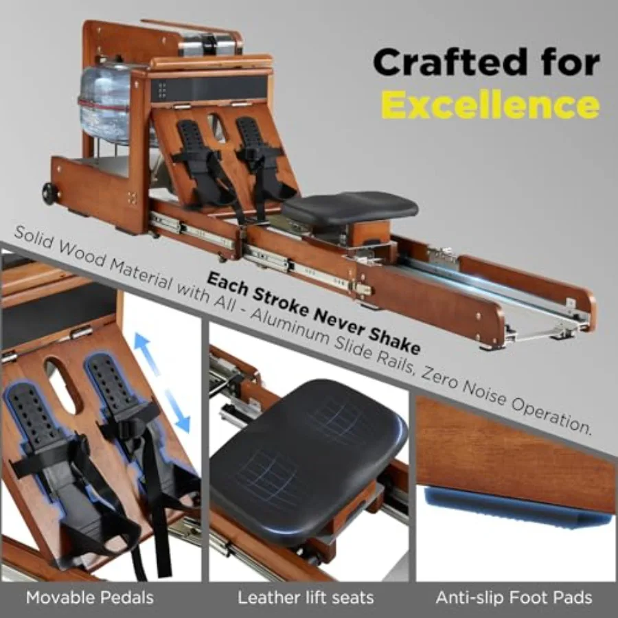 آلة تجديف المياه المنزلية مع شاشة تعمل باللمس، درج مقاومة مزدوج، لا يوجد تركيب، تصميم قابل للطي، سكة ألومنيوم B