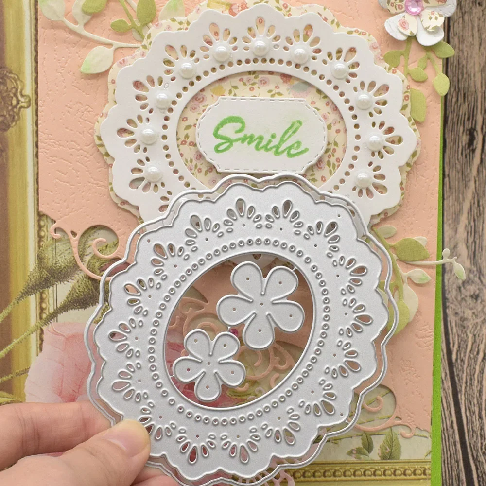 Ovaler Rahmen mit Blumenspitze, Metall-Stanzformen für die Herstellung von Scrapbooking, Papier, Geschenkkarten