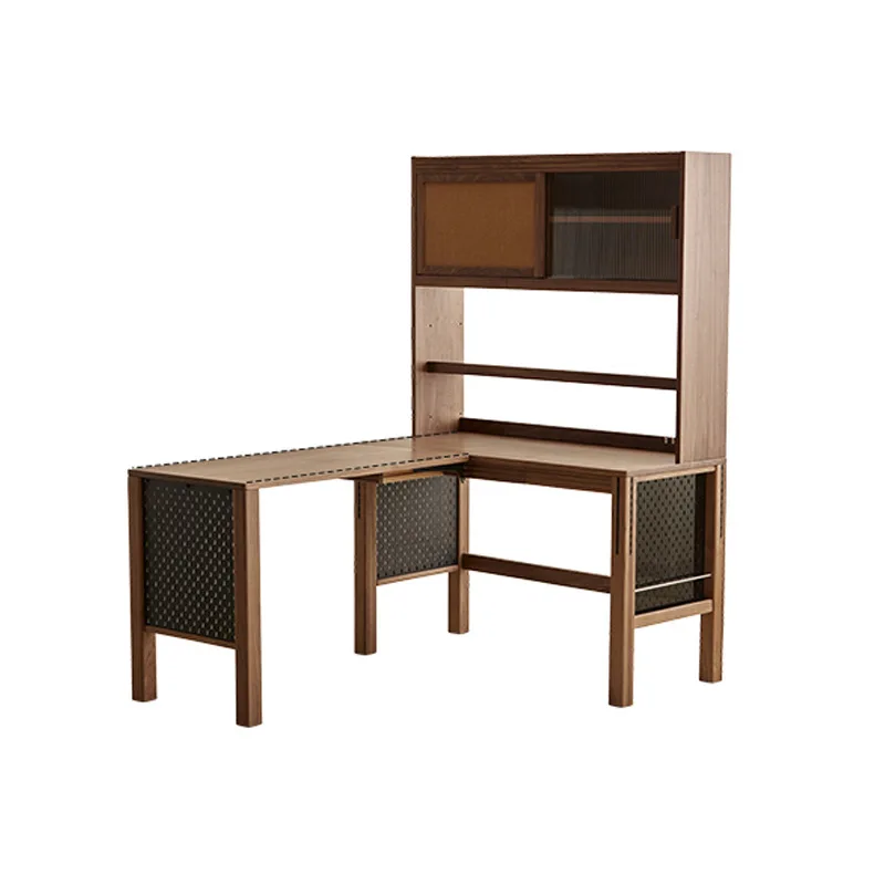 

Угловой стол из массива дерева, книжная полка, встроенный книжный шкаф, угловой L-образный компьютерный стол, учебный стол из черного ореха