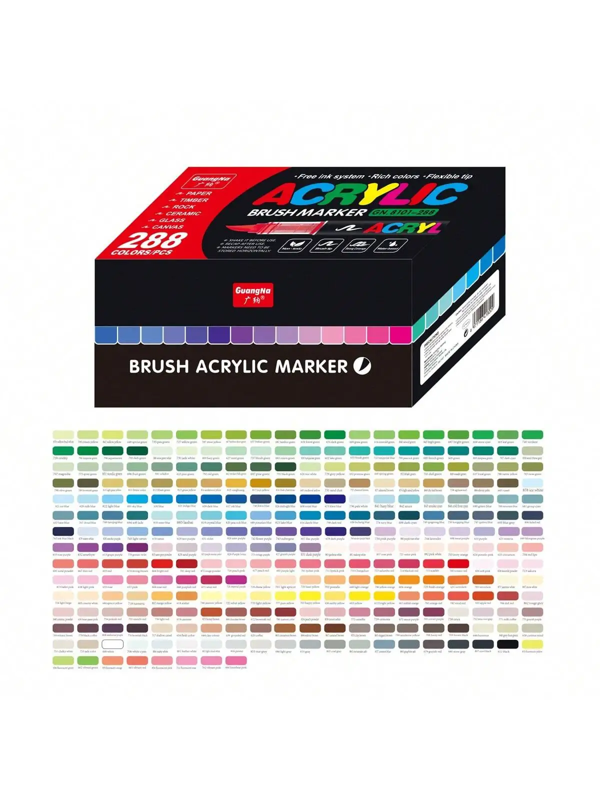 GuangNa 12/24/72/168/288 Kleuren Acrylverfmarkers, Zachte Penseel Studenten Graffiti Schilderstiftenset, Festival Cadeau DIY Markers