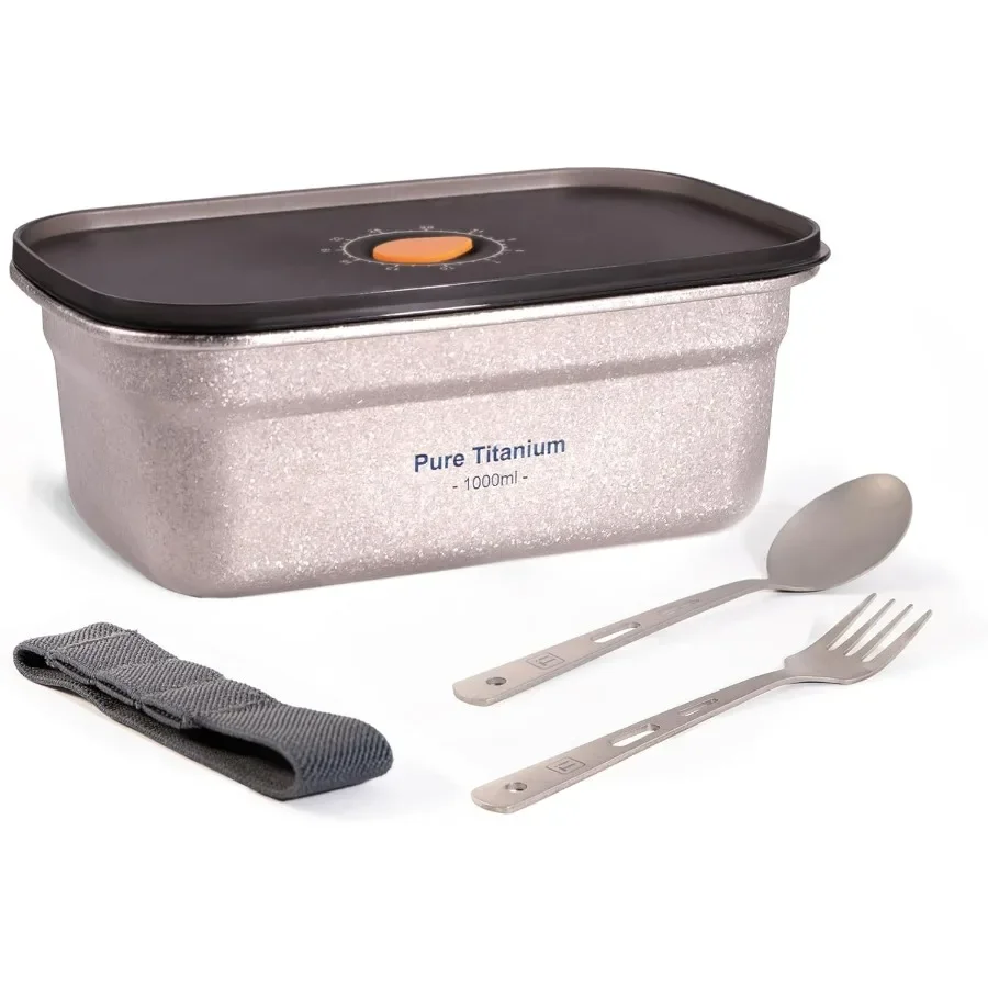 

Металлический ланч-бокс — титановый контейнер для обеда с титановой вилкой и ложкой для офиса, дома на открытом воздухе | Герметичный легкий вес | 1000