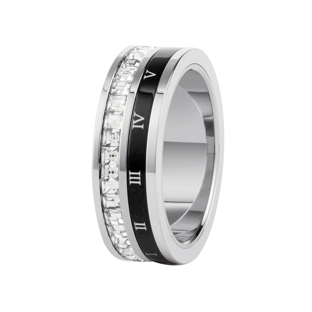 Roman Numeral Double Ring Titanium Steel Ring Acrylic Crystal Multi-Layered Ring For Women Luxury Jewelry Fashion Accessories