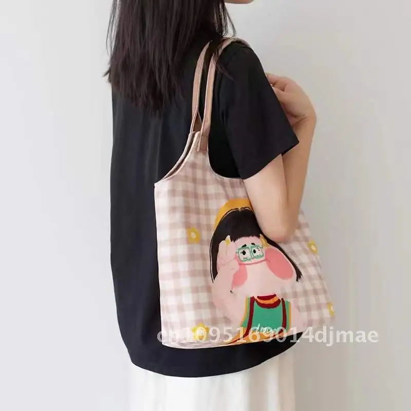 

Women's Canvas Tote Bag 2024 Large Capacity Summer Shoulder Bag for Work Commuter Vacal Student Portable Light Blue Milk Coffee