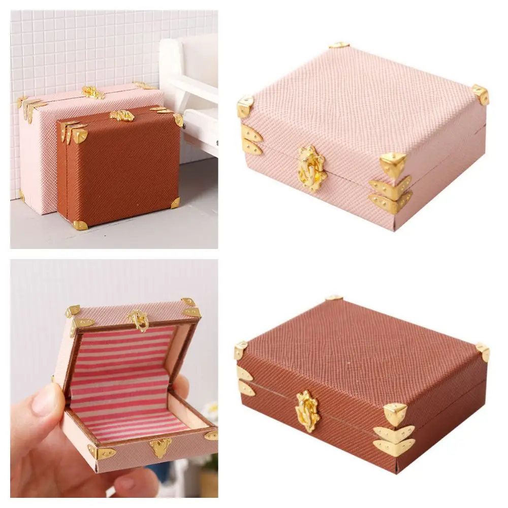 Creative Retro Dollhouse Storage Box Pink Brown 1:12 Scale Doll House Suitcase Doll Accessories Decoration Dolls Furniture