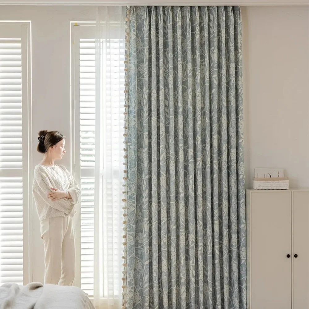 

American Modern Simplicity Curtain for Living Room Bedroom Dining Room Chenille Jacquard Curtain Thickened Full Blackout Curtain