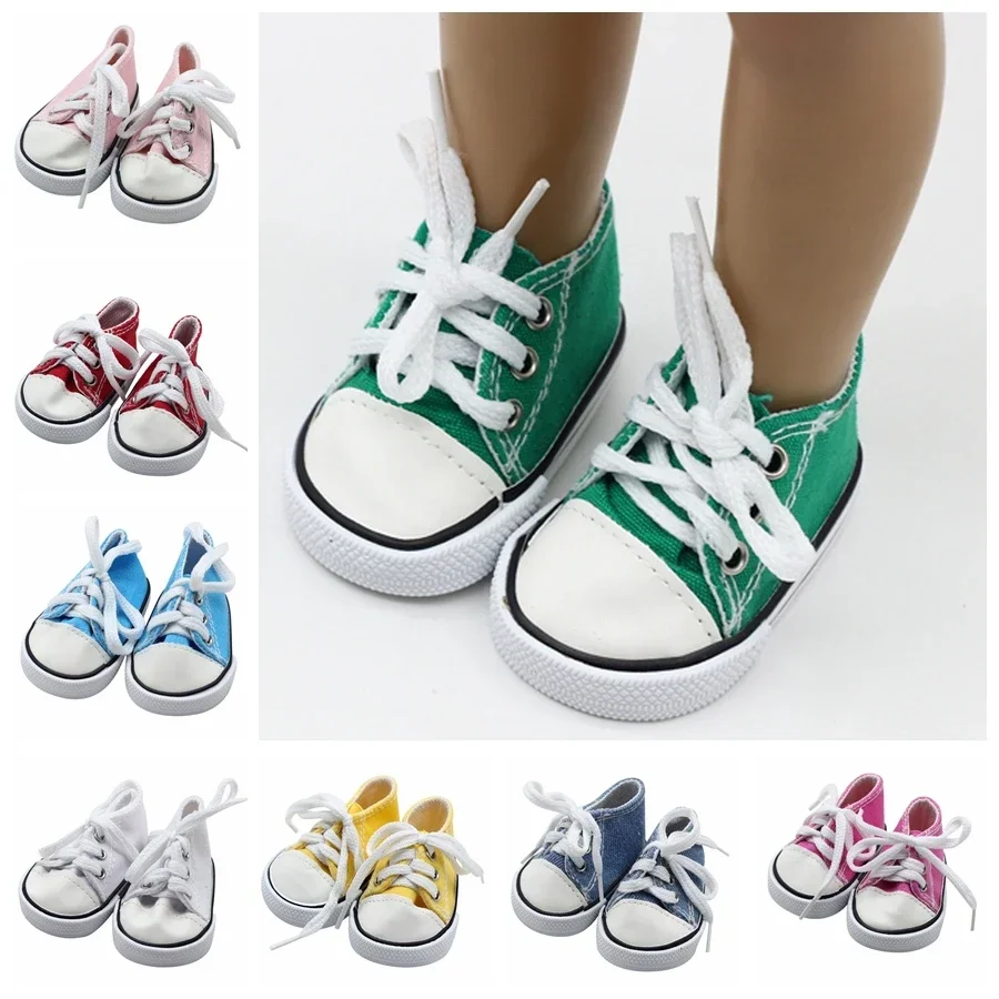 9 Colors Cassic New Baby Born Doll 7cm Doll Shoes Denim Canvas Socks For 43 cm 18'' Girl Dolls Pink White Lace-Up Sneakers