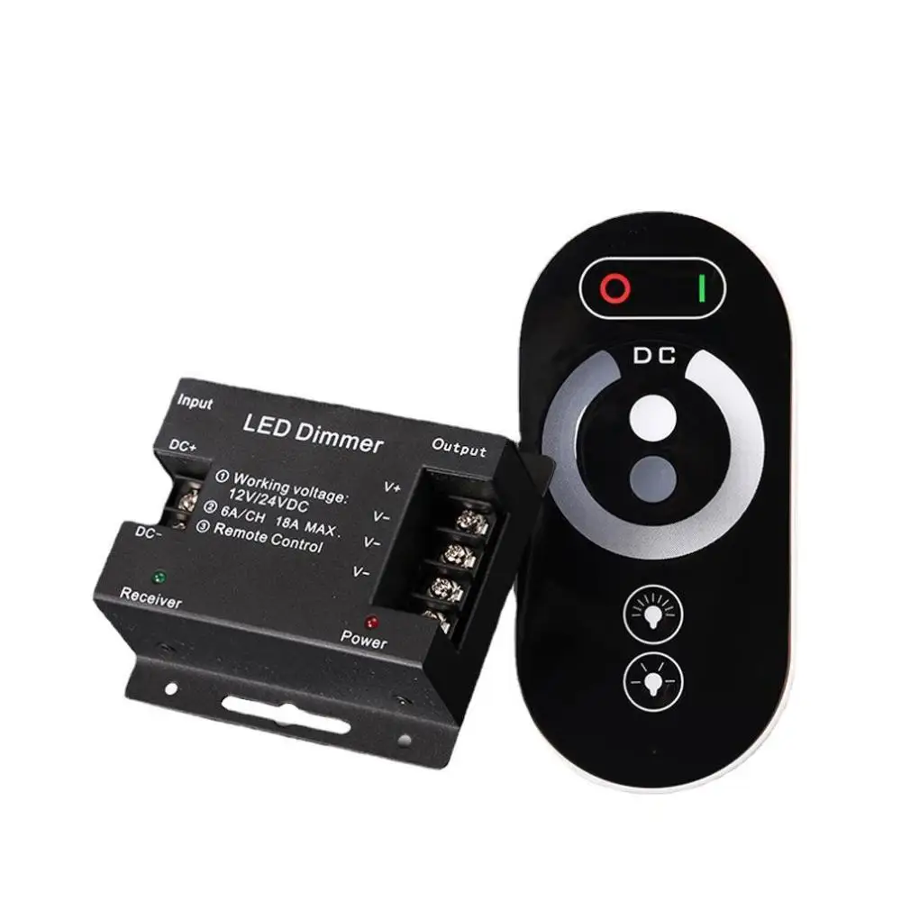 New 18A LED Monochrome Controller Dimmer 12V 24V with RF Wireless Touch Remote Control for Single Color Light Bar Strip Fixtures