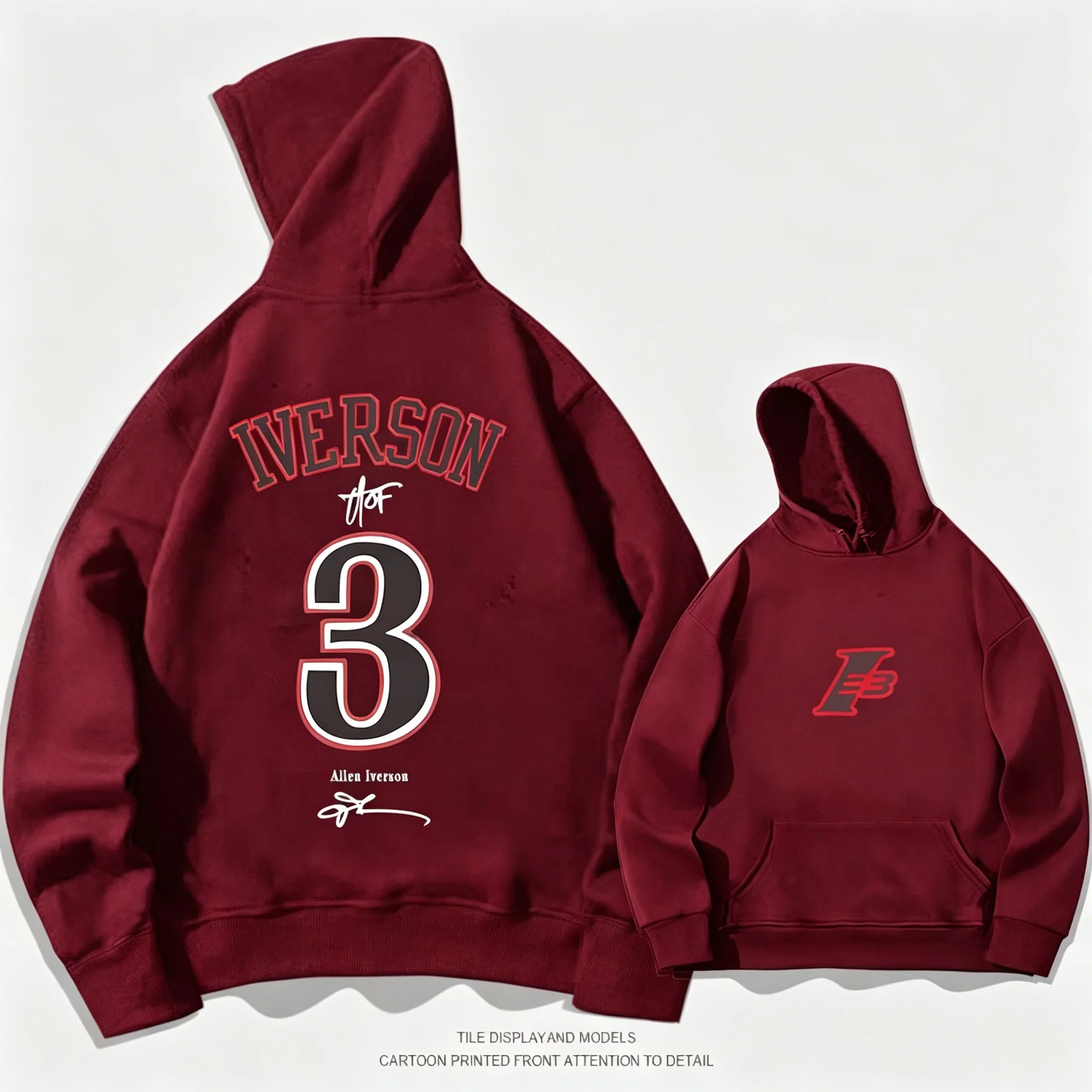 Iverson Nr. 3 Kapuzenpullover für Herren und Damen, Frühling und Herbst, Winter, Jugend, trendiger Basketball-Sport, lockerer Freizeitmantel, Streetwear – Detail 7