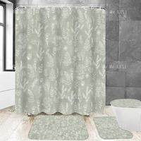 4 Pcs Bath Mat Chrainy 4Pcs Green Leaves Plants Floral Rustic Decor Vintage Sage Bathroom Set With Shower Curtain Rugs And
