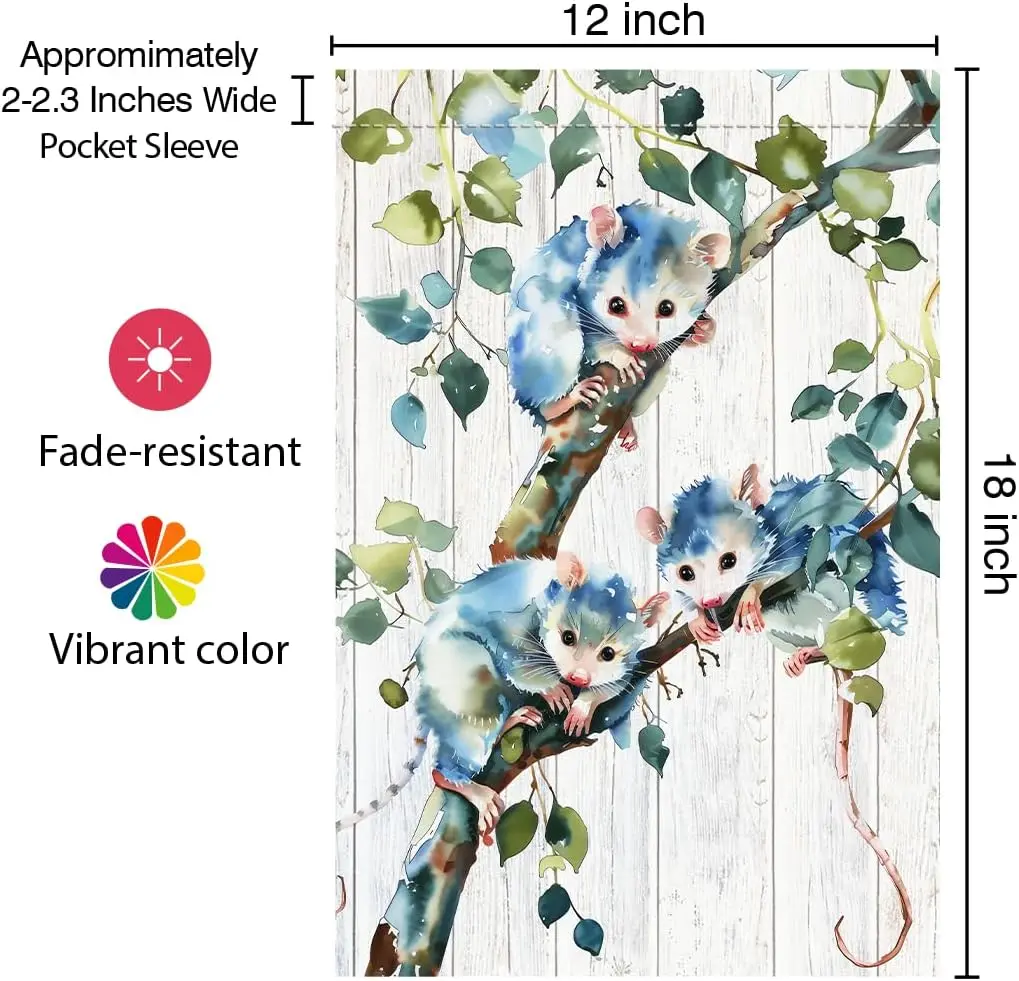 Opossum Garden Flag - Funny Animal Garden Flag - Double Sided 12x18 Inch - Pretty Garden Flag For Outdoor Yard, Off White