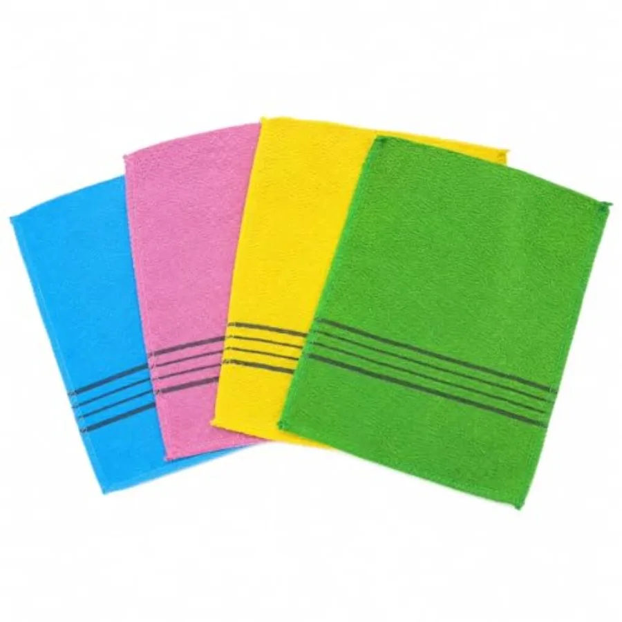 Korean Exfoliating Mitt 4PCS, 150D Fine Texture Exfoliating Washcloth Set, Body Scrubber Glove for Deep Skin Cleansing, Italy S