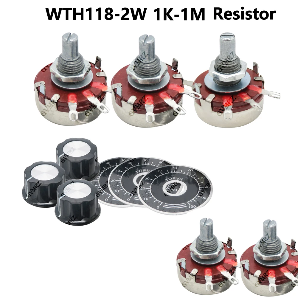 1K 2K2 4K7 10K 100K 470K 1M WTH118 2W 1A Resistor Round Shaft Carbon Rotary Taper Resistor +MF-A03 scale 4K7 22K 47K