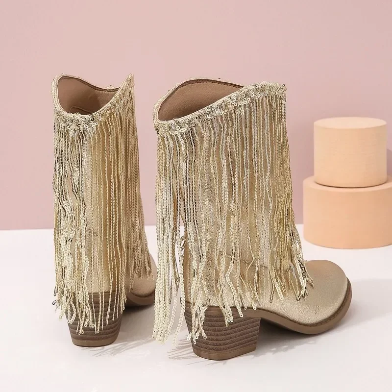 Girls Short Leather Boots Kids Tassels Elegant Dance Performance Shoes Children Princess Boots European and American Style