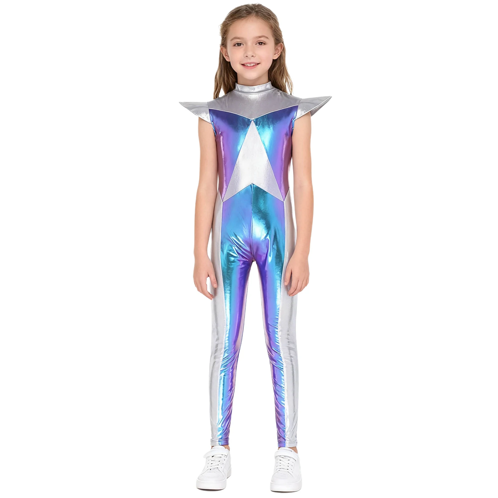 

Alien Astronaut Role-Playing Costume Cap Sleeve Metallic Slim Fit Jumpsuit for Halloween Theme Party Fancy Dress Ball