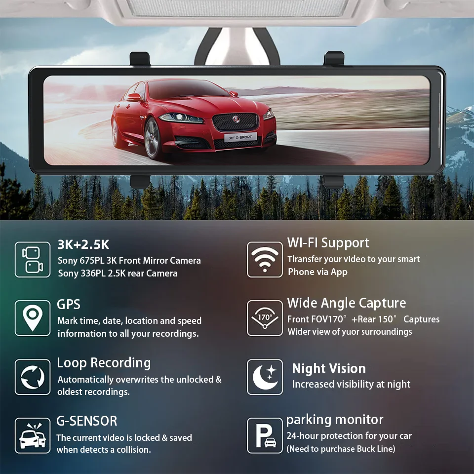 E-ACE All-in-One Dashcam 3K+2.5K Car Camera WIFI Support With GPS Dash Car Camera 24H Cars Accessories Mobile DVR A57 Recorder