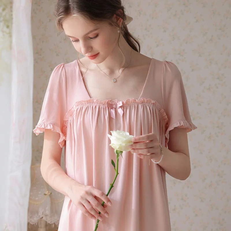 Women White Sexy Sleepwear Female Gown Cotton Night dress Lace Nightwear Homewear Long Luxury Nightgown