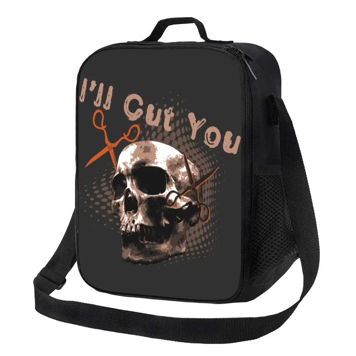 

Barber Hairdresser Skull Thermal Insulated Lunch Bag I'll Cut You Lunch Tote for Work School Travel Multifunction Bento Food Box