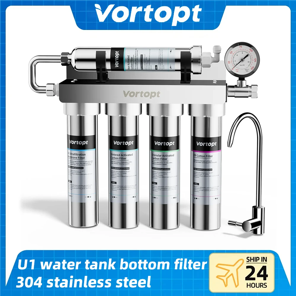 U1 Ultrafiltration 0.01 Micron Under Sink Water Filter Stainless Steel 5-Stage High Chlorine Reduction Water Filtration System