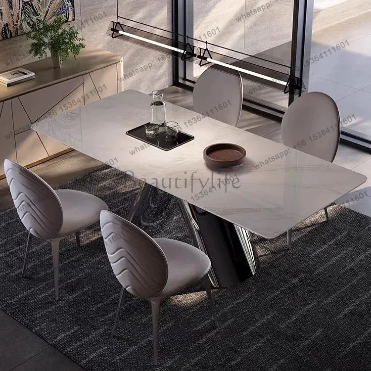 

yj21 White natural luxury stone dining table Italian minimalist villa home modern high-end marble long table