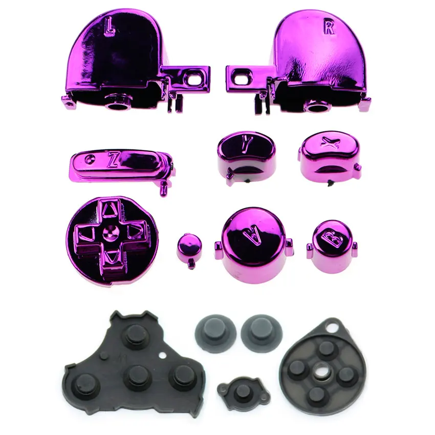 YuXi For NGC Chrome Buttons Full Set L R D-Pad ABXY Z Keypads With Conductive Rubber Contact Silicon Pad For Gamecube Controller