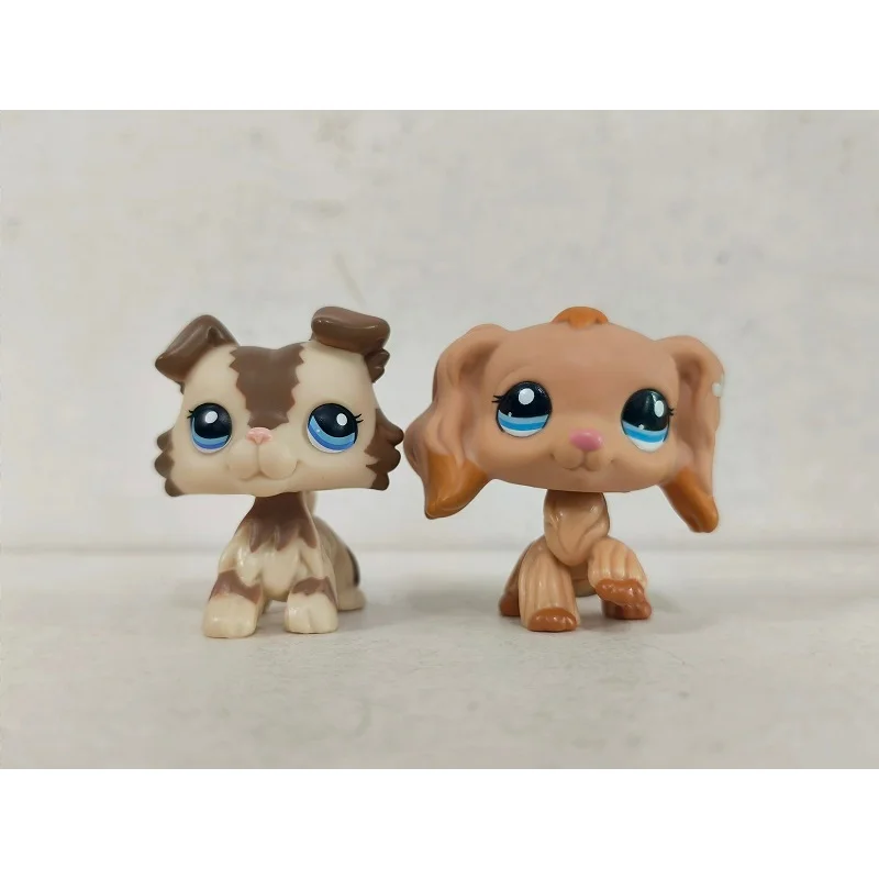 2pcs/lot Mini Pet Shop Toy Collie Spaniel Dog #2210#1716 Animal LPS Figures