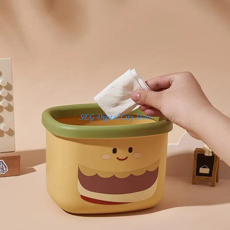 U75B Desktop Organiser Cartoon Hamburger Plastic Trash Can Countertop Waste Bin Storage Container For Home And Office Use