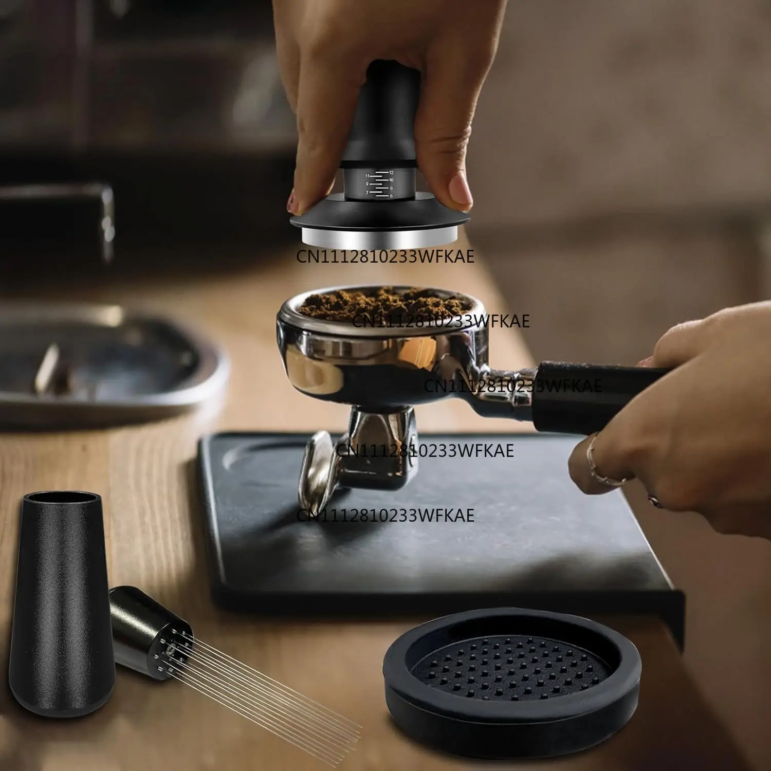 Coffee powder press Stainless steel solid, with scale constant adjustment Coffee powder press Hammer cloth powder appliance set