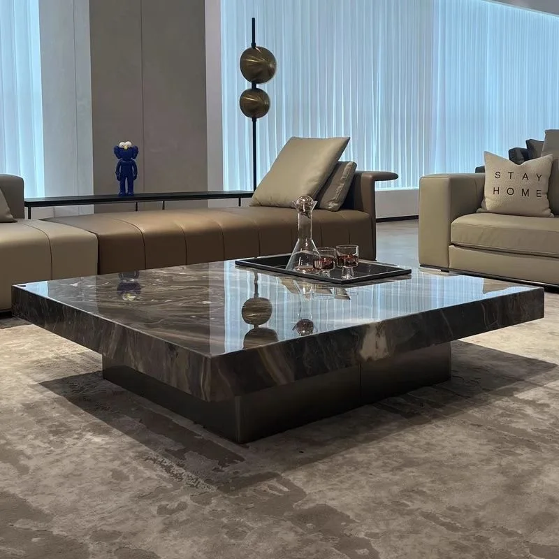 

Simple rock slab coffee table modern light luxury living room home square high-end