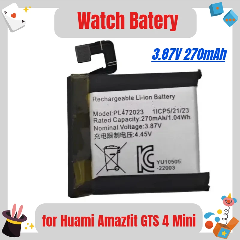 

High Quality 3.87V 270mAh PL472023 Replacement Battery for Huami Amazfit GTS 4 Mini Watch Batery