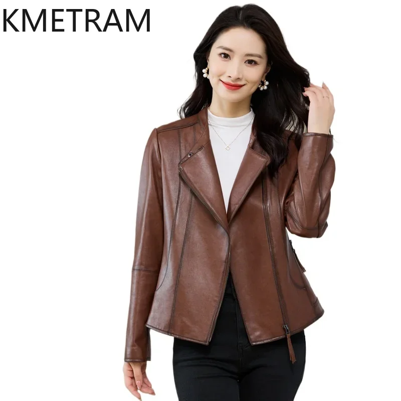 100% Sheepskin Real Leather Jacket Women Autumn and Winter Clothes Vintage Motorcycle Jackets Cropped Outerwears 2024 дубленка