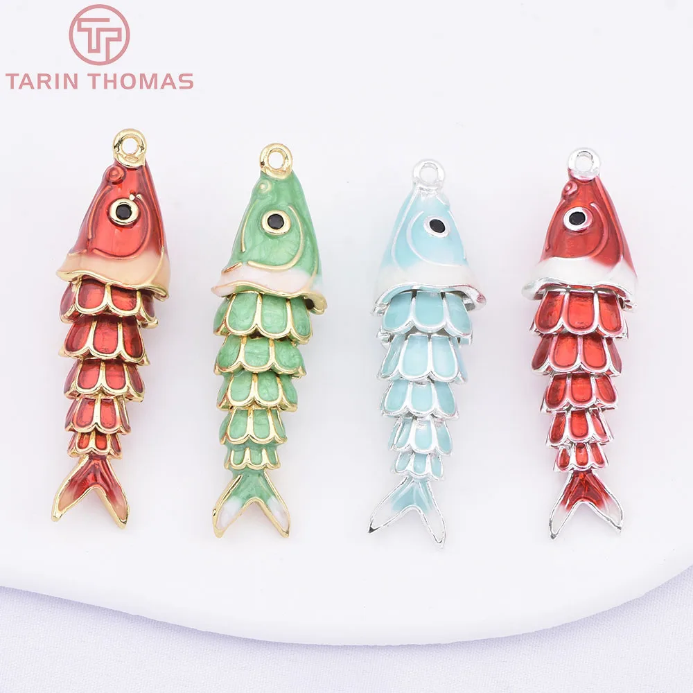 (10816) 2PCS 18K Gold Color Plated Brass Drip Oil Live Knot Fish Shaped Pendants Diy Jewelry Making Findings Accessories