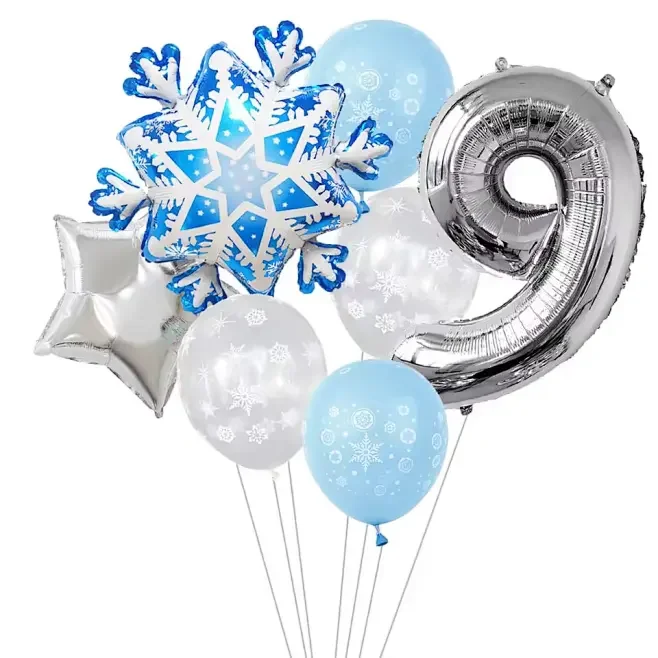 7 Stück Schneeflocken 32 Zoll Nummer 1-9 Folienballon-Set Winter Schneeflocke gefrorene Themenballons Geburtstagsfeier Feiertagsdekorationen