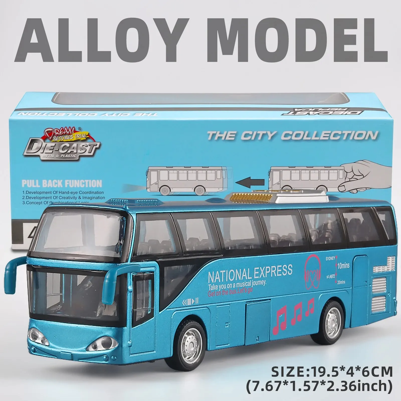 Children\'s Bus Alloy Model with Sound & Light Features - Fun & Interactive - Ideal for Playtime, Learning, Or Decorating