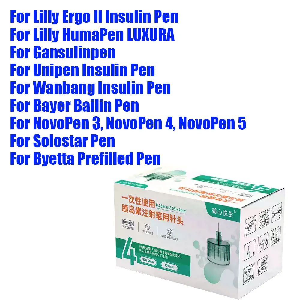 100-1000pcs Disposable 32G 4mm Medical Insulin Pen Tip Sterile Individual Packaging Pen Tip for Insulin Injection Pen Diabetes