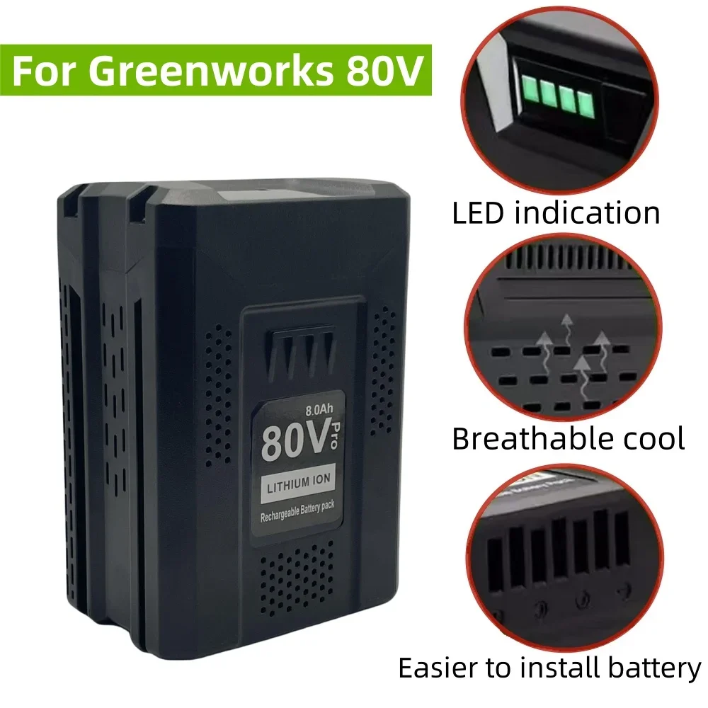 For Greenworks pro GBA80600 80V 6000mAh Rechargeable Battery Compatible with GBA80200 Cordless Power Tool Replacement Battery