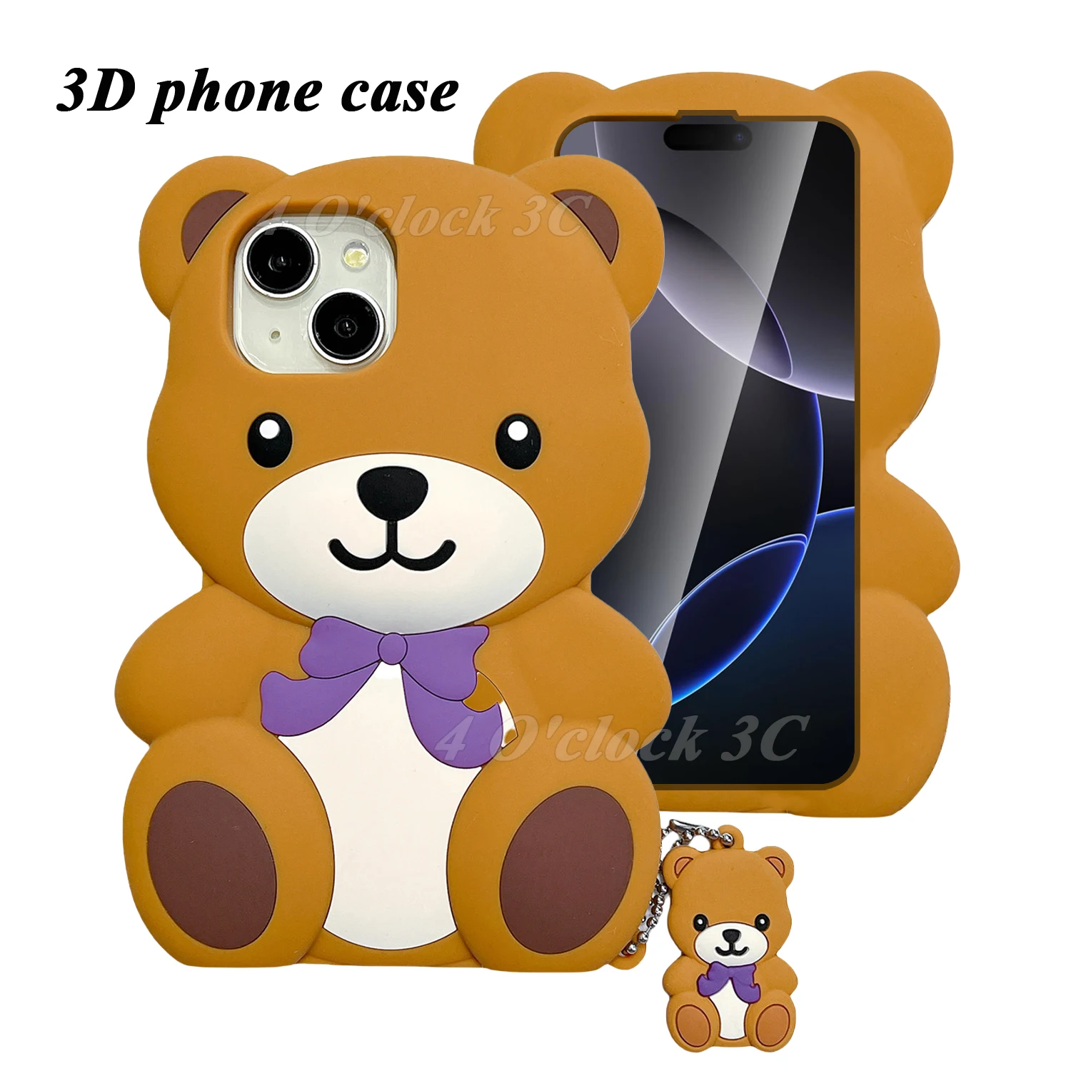 

3D Bear Case for IPhone 16 15 13 14 Pro Max Shockproof Cartoon Silicone Bumper Shell Back Cover Phone Accessaries Decoration