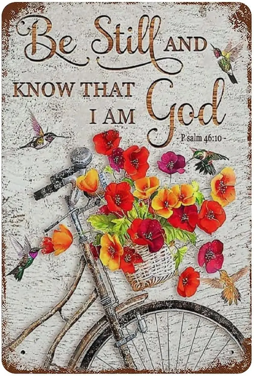 Graman Anique Metal Tin Sign Be Still and Know That I Am God Christian Art Bible Verse Wall Art Psalm Wall Plaque Poster Cafe Ba