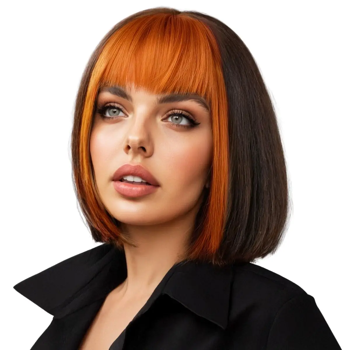 

Anxin Bob Wig Highlight Dyed Short Straight Hair Bangs Wavy Wig Headband Durable Wig For Women Daily Use